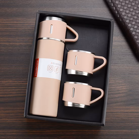 500ml Stainless Steel Thermos Leak Proof BPA-Free Double Wall Water Bottle Tea Cup Gift Set Vacuum Flask with Drinking Cup